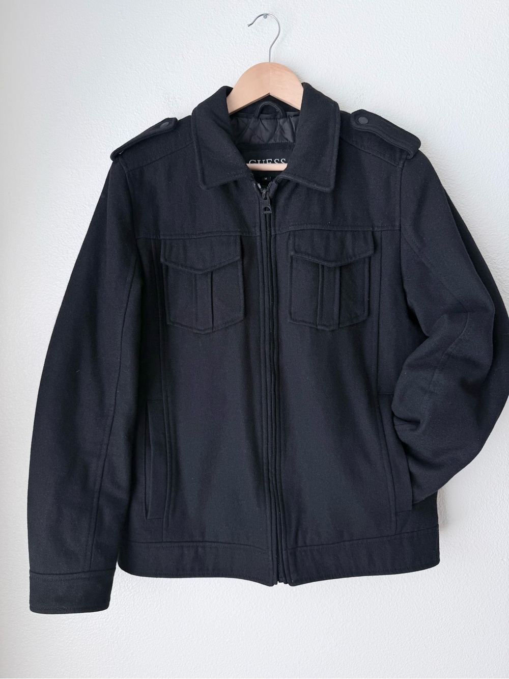GUESS Men’s Wool Blend Military Field Jacket Fully Lined Black Size M 113AB631